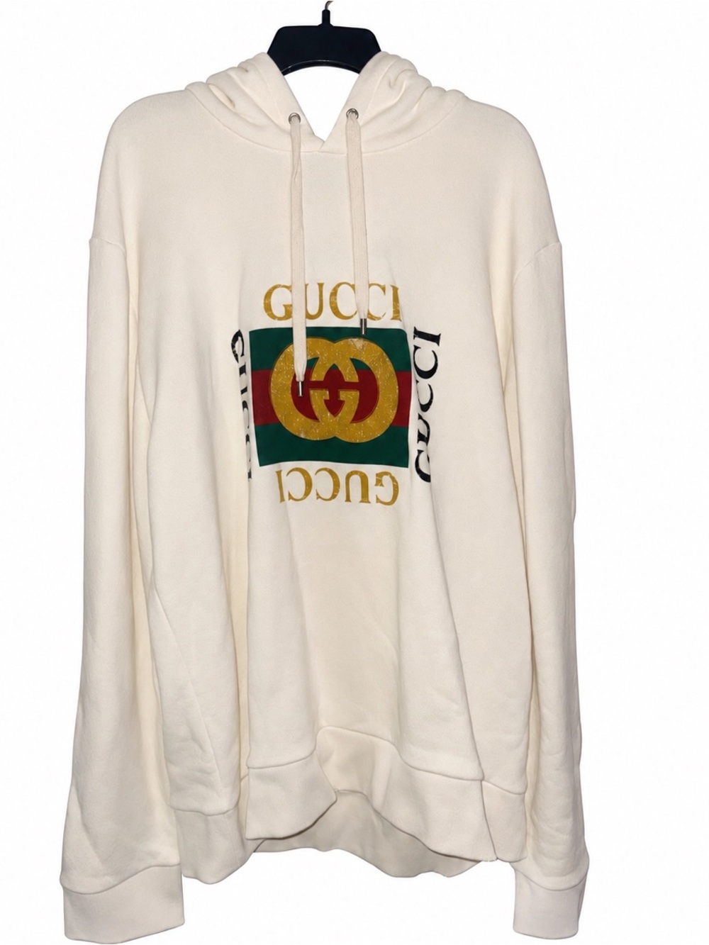 Gucci Cream Hoodie Sweatshirt with Green-Red-Gold Logo